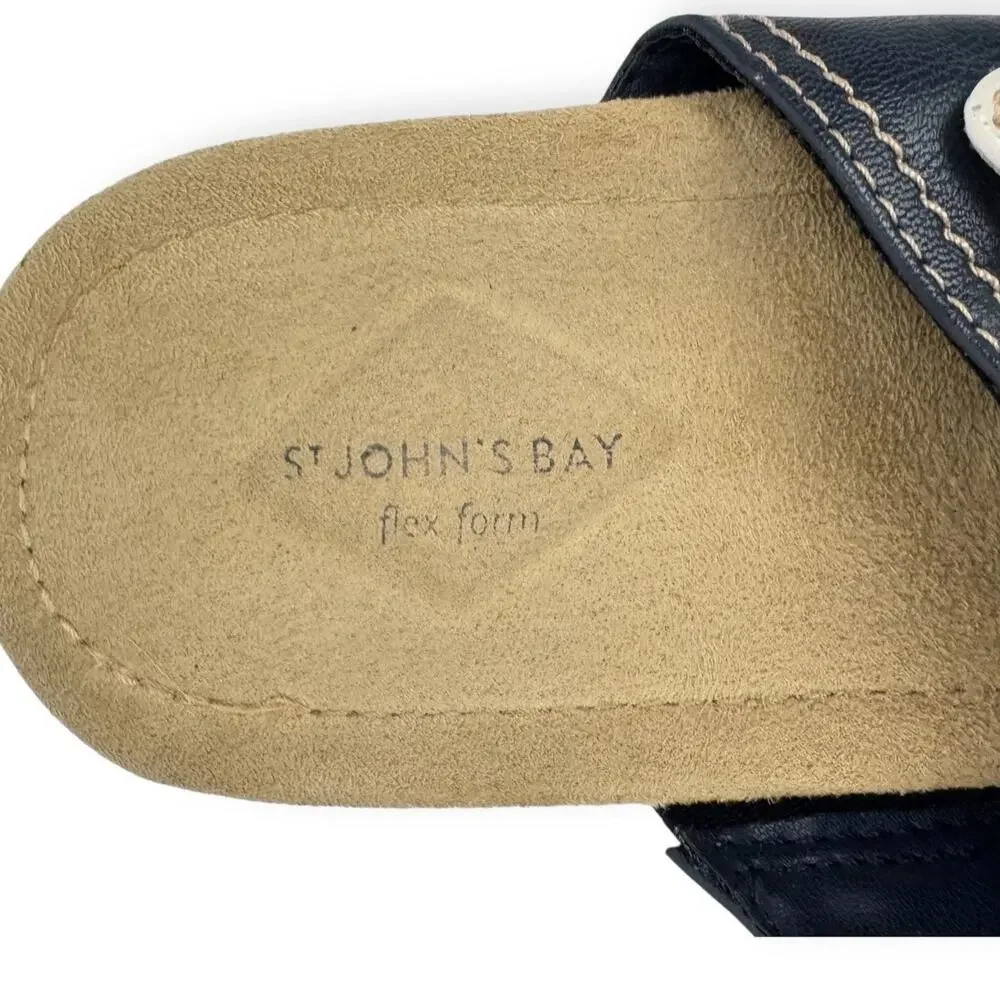 St. John Bay Zandora Blue‎ Nautical Faux Leather Wedge Tong Sandals 12M Comfort